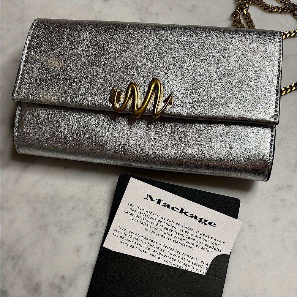 Mackage - Silver Leather & Gold Chain clutch